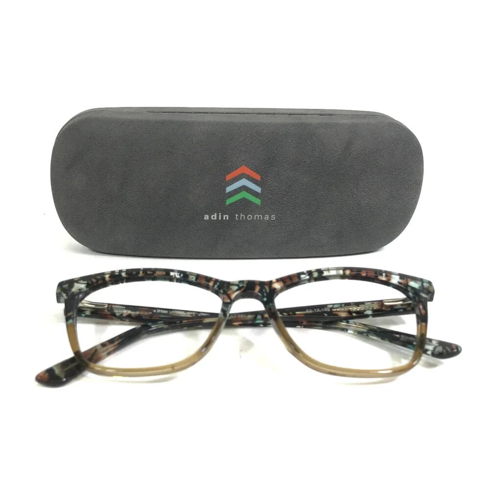 Adin Thomas Eyeglasses Frames AT-580 C3 Blue Brown Marble Cat Eye 52-17-140